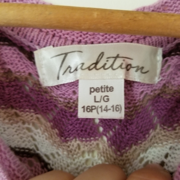 Traditions Grandmacore Crochet Striped Top Size L- 14 100% Cotton - Picture 9 of 9